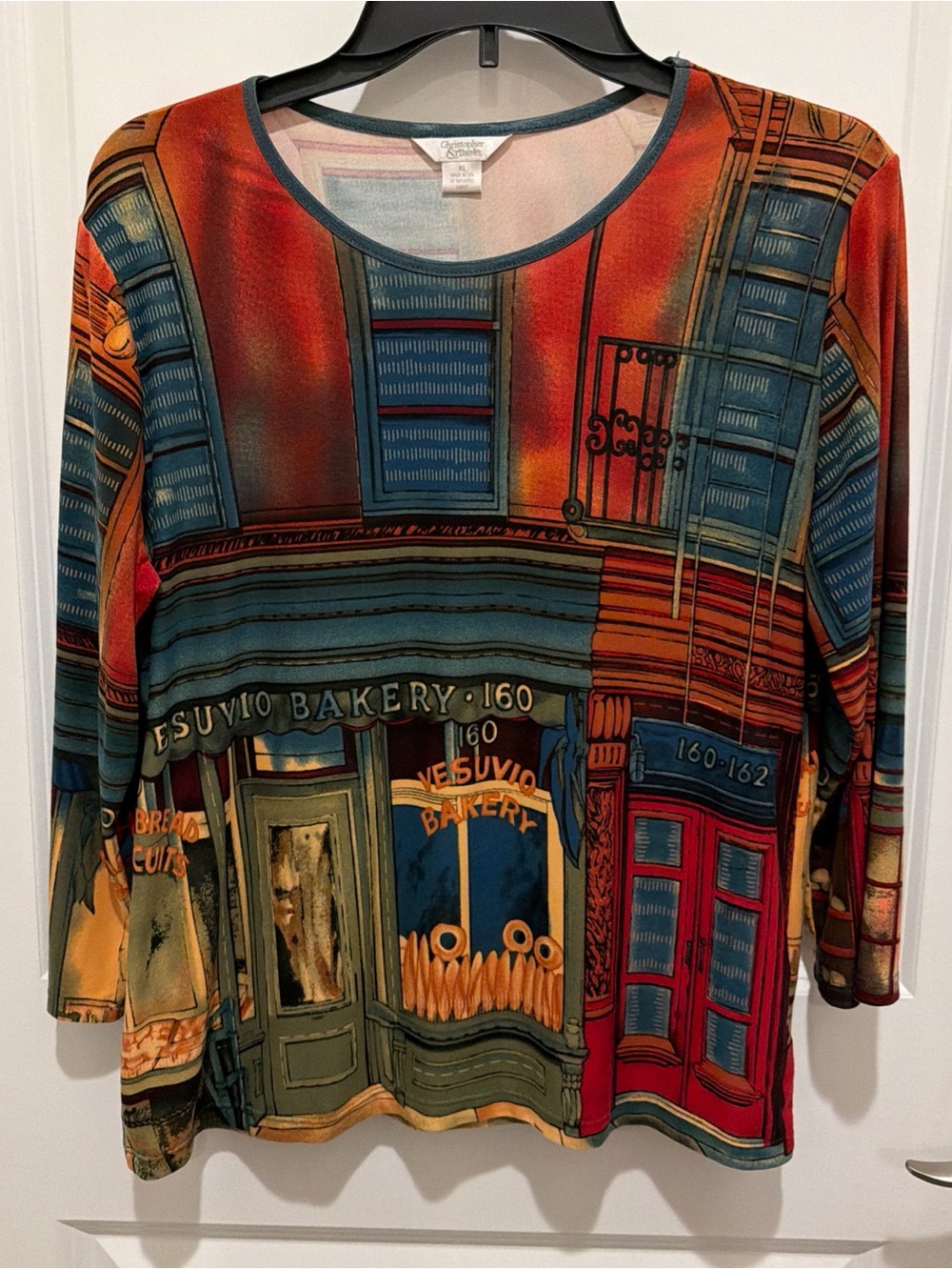 Vintage Colorful Vesuvio Bakery Print Long-Sleeve Women's Top